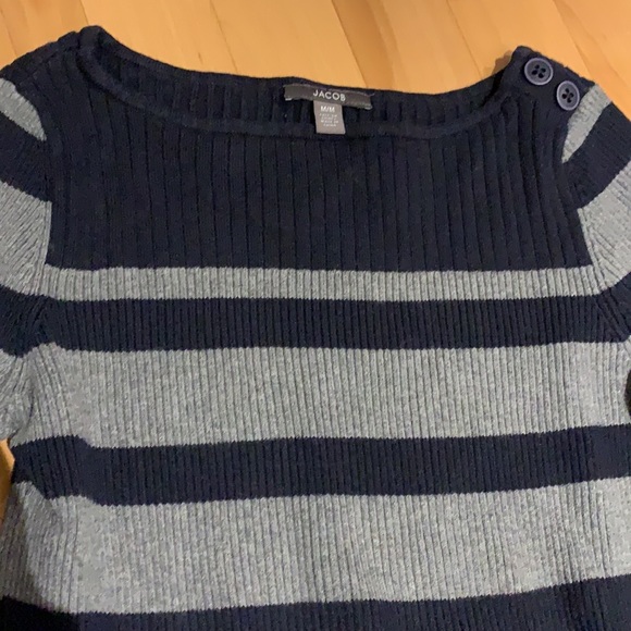 EUC Jacob Navy blue & Grey Striped Boat neck Sweater - size M - Picture 2 of 16